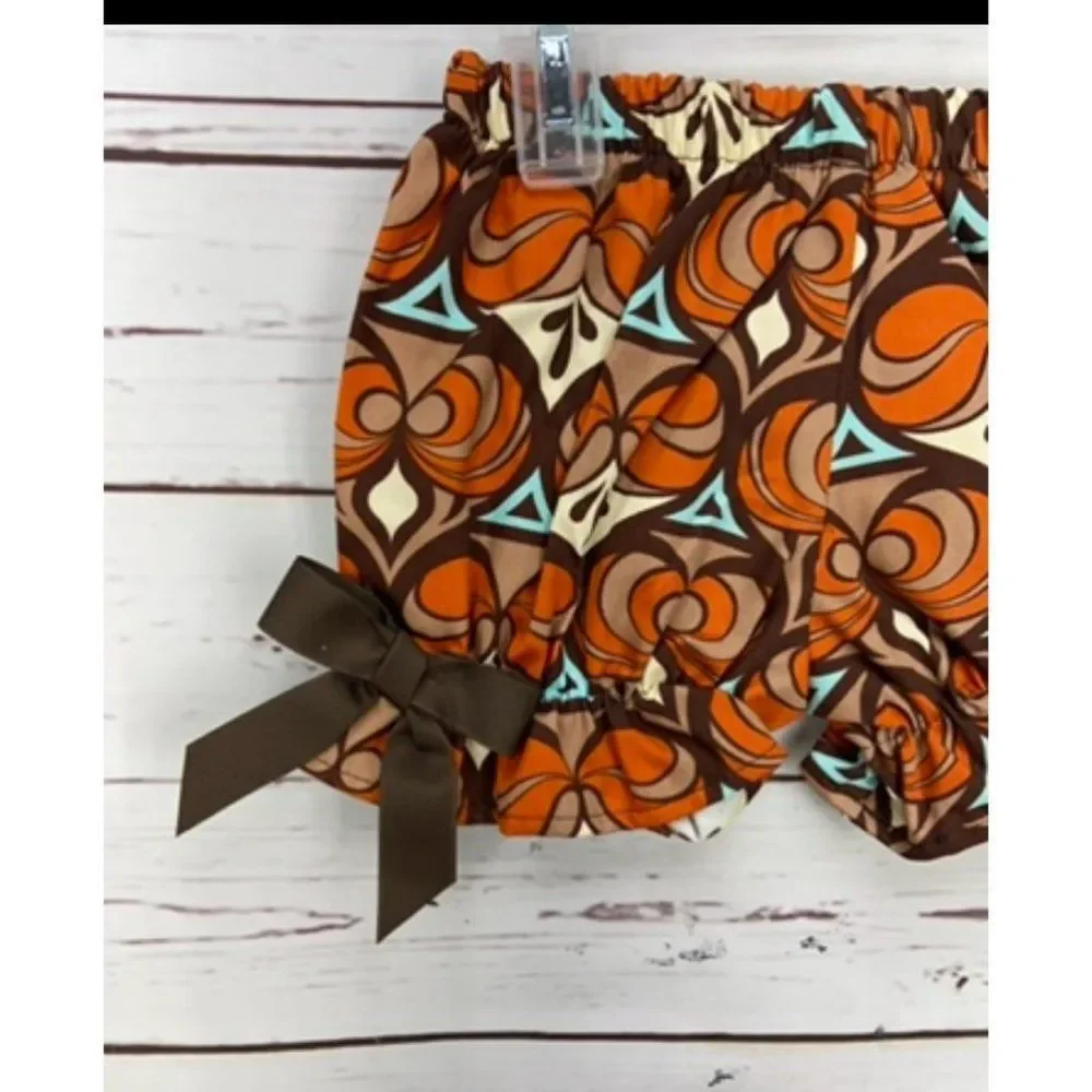 Beanstalk Originals Girl's Size 2T Hippie Psychedelic Brown Orange Circles Dress